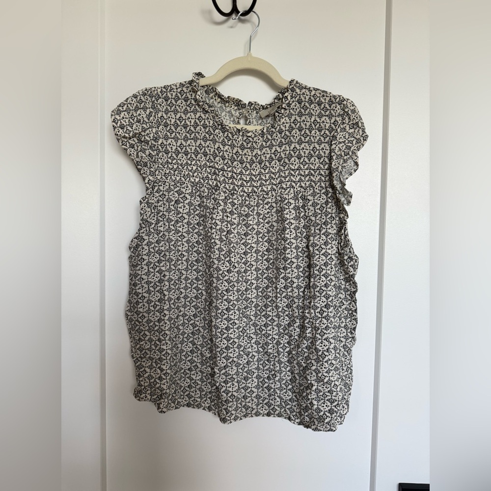 Printed Ruffle Sleeve Blouse - Black & White